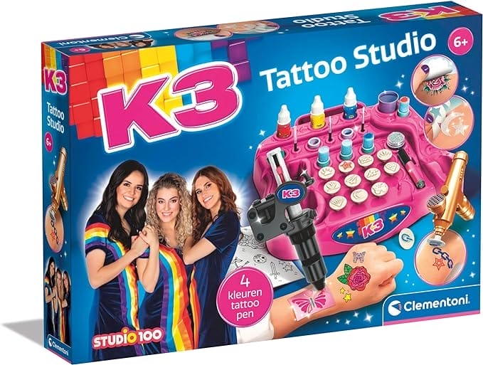 Clementoni - 56148 - Tattoo Studio K3 - Kleuren & Knutselen, Tattoo Kinderen, Nederlandse Taal, Creatief Cadeau Voor Kinderen 6-10 Jaar, Tatoeages Voor Meisje