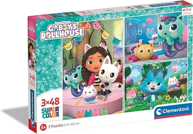 Clementoni - Puzzel 3X48 Stukjes Gabby'S Dollhouse, Kinderpuzzels, 5-7 jaar, 25289