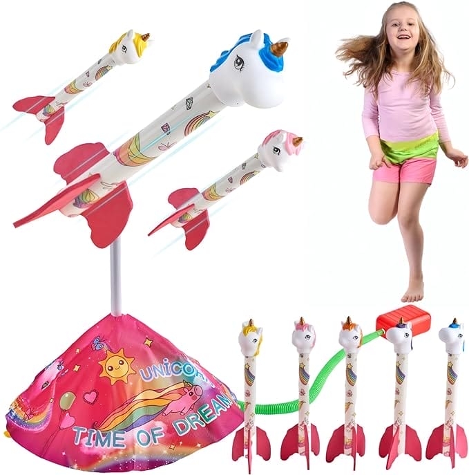 Douthfolle Eenhoorn raketwerper voor meisjes, speelgoed voor kinderen, buitenspeelgoed voor kinderen van 3 4 5 6 7 8 9 10 11 12 jaar oude verjaardagscadeaus