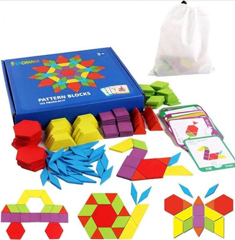 EACHHAHA Tangram houten puzzels voor kinderen, geometrische vormen, Montessori speelgoed, puzzel met 155 geometrische vormen en 24 designkaarten, geschikt voor kinderen van 3 tot 5 tot 7 jaar, educatief speelgoed met