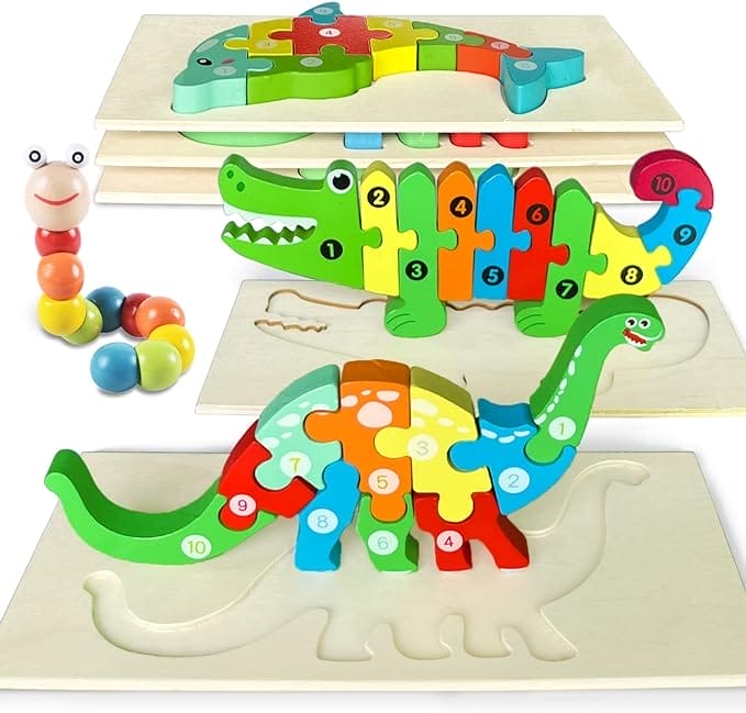 Houten puzzel voor kinderen, houten speelgoed Montessori spelletjes, leerend pedagogisch dier steekpuzzel, babypuzzel, cadeau voor jongens en meisjes, 2, 3, 4, 5 jaar