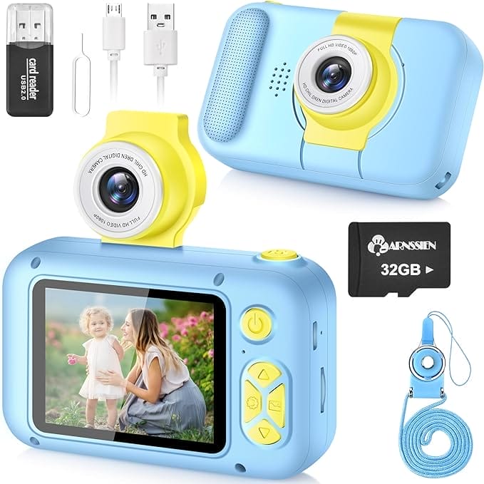 Kindercamera, ARNSSIEN Digitale camera voor kinderen,cadeau voor meisje jongen 3,4,5,6,7,8,9,10 jaar oud, kerst/verjaardagscadeau, 2,4 inch IPS-scherm, camera met 180 lens voor studenten