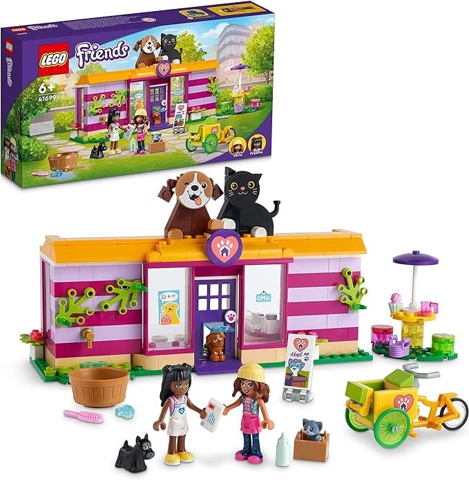 LEGO 41699 Friends huisdierenadoptie café, Dieren Speelset met Dierenfiguren en Minipoppetjes, Cadeau voor Meisjes of Jongens vanaf 6 Jaar