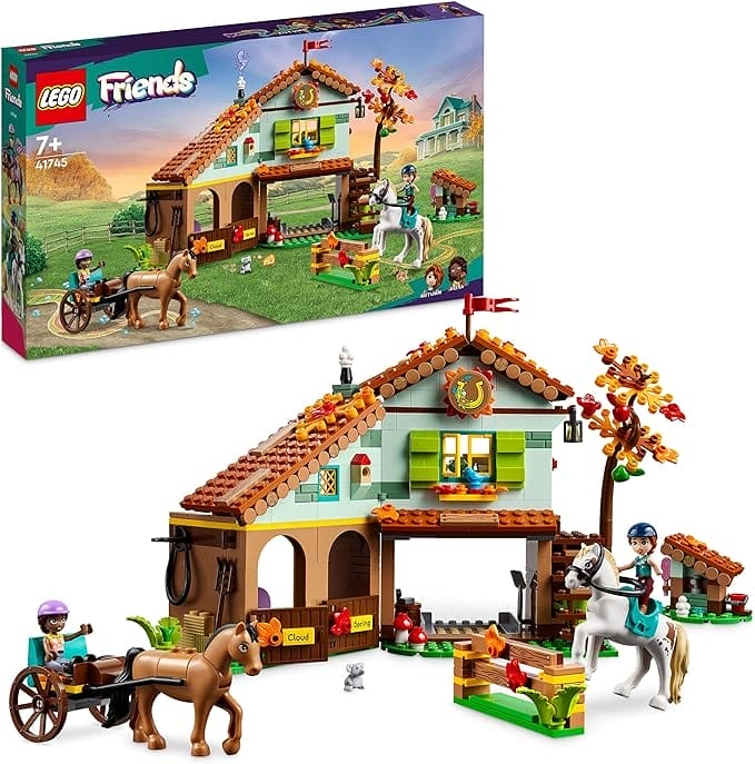 LEGO 41745 Friends Autumns paardenstal Set met 2 Speelgoed Paarden, Koets en Paardrij-accessoires, Boerderij Dieren Kerstcadeau voor Meisjes, Jongens en Kinderen van 7 Jaar en Ouder