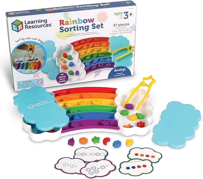 Learning Resources Regenboog-sorteerset, 37 delen, fijne motoriek, sorteren, patronen, optellen, educatief speelgoed voor peuters, babyspeelgoed, peuterspeelgoed, leeftijd 3+