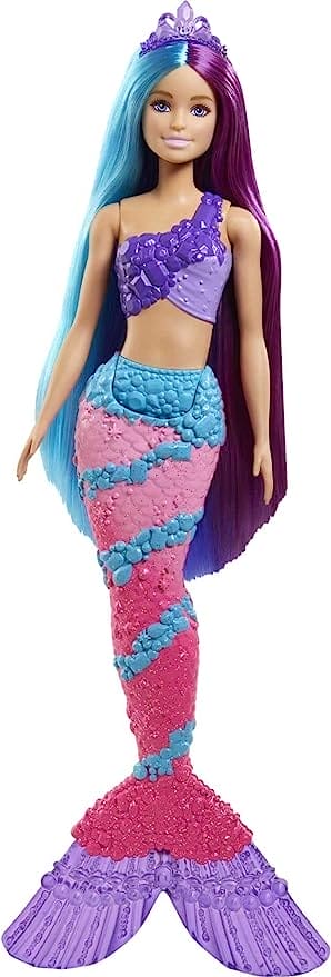 ​Barbie Dreamtopia Zeemeerminpop (33 cm) met extra lang fantasiehaar in twee tinten, haarborstel, tiara's en stylingaccessoires, cadeau voor kinderen van 3 - 7 jaar, GTF39