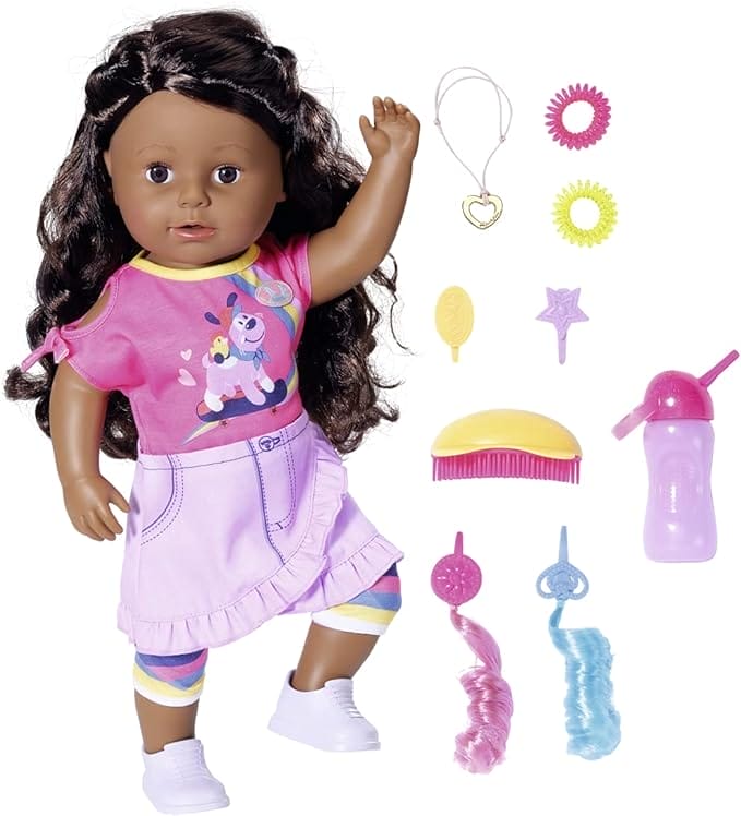 BABY born Big Sister Pop 43cm - 6 levendige functies, krullend haar - Ideaal voor kinderhandjes, bevordert creativiteit, empathie & sociale vaardigheden, 4+ jaar - Incl. outfit & 10 accesoires