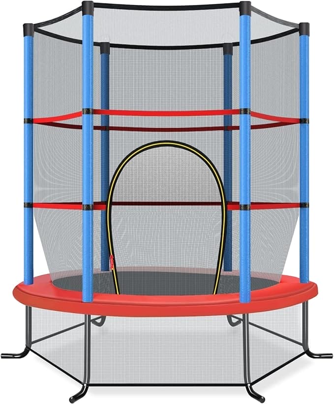 COSTWAY Tuintrampoline met veiligheidsnet, Ø 140 cm, trampoline tot 45 kg belastbaar, indoor-/outdoortrampoline voor kinderen vanaf 3 jaar