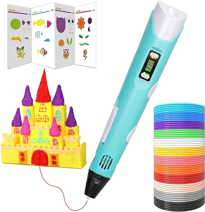Dikale Set 3D-printerpennen voor kinderen en volwassenen, 3D-printer cadeau met 12 kleuren PLA filament 1,75 mm, elke kleur 3 m, 02 A blauw