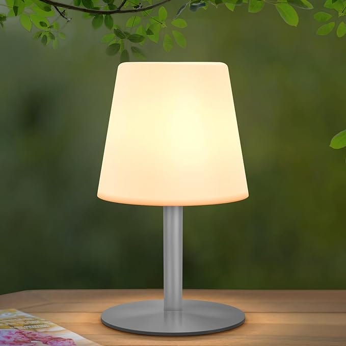 FUYO Led-tafellamp, outdoor, dimbaar, oplaadbare tafellamp met warm wit licht, waterdicht IP44 batterij, lamp voor binnen en buiten, tuin, slaapkamer, camping, woondecoratie (grijs)