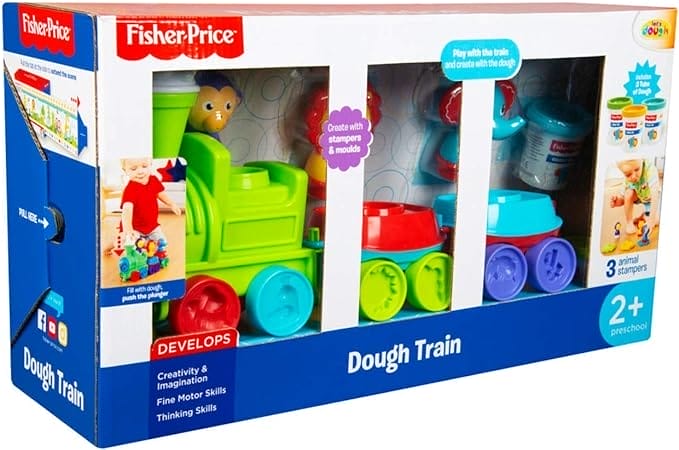 Fisher Price FPR-4826 Speelset Trein, met 3 blikjes kneedjes, figuren, inclusief accessoires, voor kinderen vanaf 2 jaar, meerkleurig
