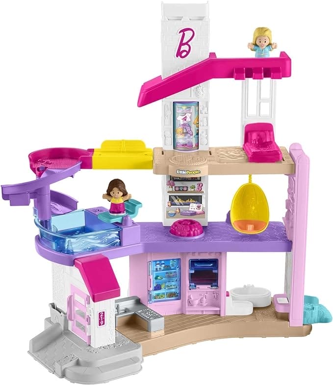 Fisher-Price Little People HJN54 Barbie droomhuis, meertalig, interactieve speelset met verlichting, muziek, zinnen, figuren en speelaccessoires, speelgoed voor kinderen vanaf 5 jaar