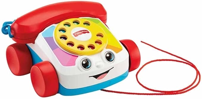 Fisher-Price Trekspeeltje voor peuters Babytelefoon Fantasietelefoon met draaischijf en wieltjes voor wandelend spelen voor peuters vanaf 1 jaar, FGW66