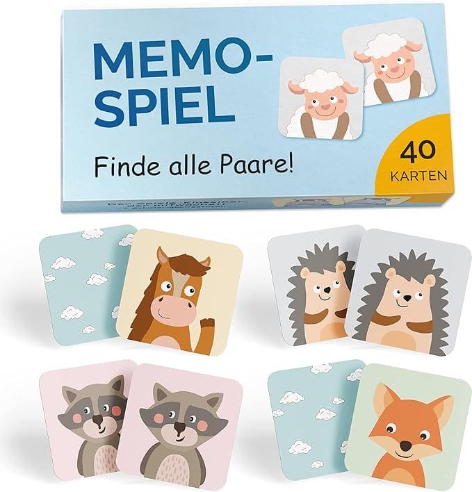 GLÜCKSWOLKE Memory Game I Kinderspel voor kinderen van 2 tot 6 jaar I Montessori speelgoed I Leerspel - met 7 moeilijkheidsgraden I Kinderspeelgoed - Memo Spel (40 kaarten)