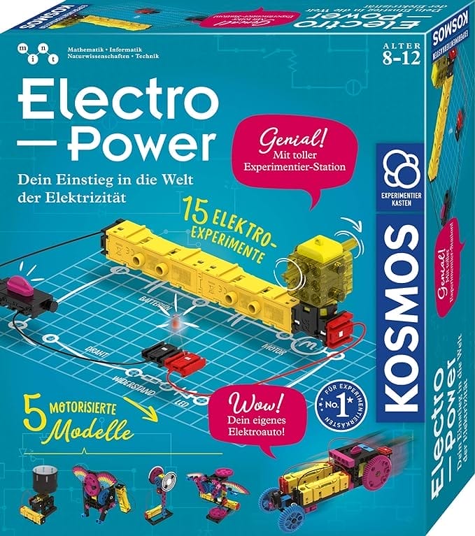 Kosmos Electro Power 620707 - Ingang in de elektriciteit, experimenteerdoos voor kinderen, van 8-12 jaar, 5 gemotoriseerde modellen bouwen en plezier hebben bij het verkennen van circuits