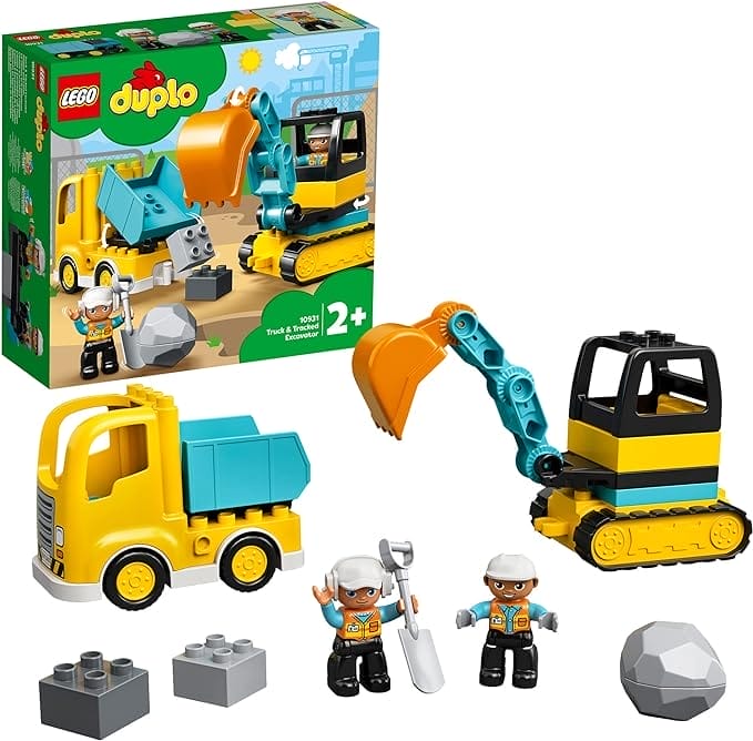 LEGO 10931 DUPLO Truck & Graafmachine met Rupsbanden, Bouwvoertuigen Speelgoed voor Peuters van 2+ Jaar, met Grote Stenen