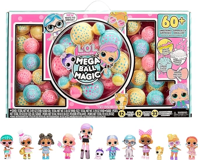 LOL Surprise Mega Ball Magic - 12 Verzamelbare Poppen, 60+ Verrassingen, 4 Uitpakervaringen - Squish Sand, Bubbles, Gel Crush, Shell Smash - Mix en Match Mode - Geweldig voor Meisjes en Jongens van 3+