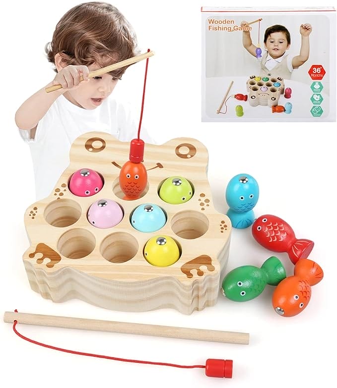 LinStyle Montessori-educatief speelgoed voor kinderen vanaf 2 jaar, magnetisch visspel in kikkervorm, kerstspeelgoed, cadeau voor meisjes en jongens van 2 tot 5 jaar