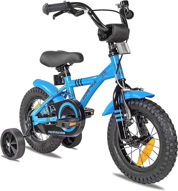 PROMETHEUS BICYCLES kinderfiets 12 inch fiets jongens meisjes van 3 jaar met zijwieltjes terugtraprem in blauw BMX