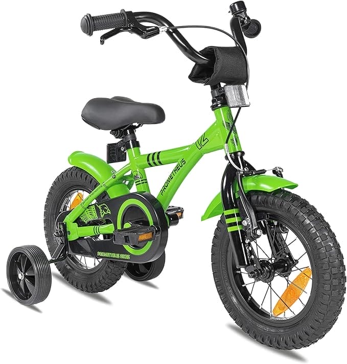 PROMETHEUS BICYCLES kinderfiets 12 inch fiets jongens meisjes van 3 jaar met zijwieltjes terugtraprem in groen BMX
