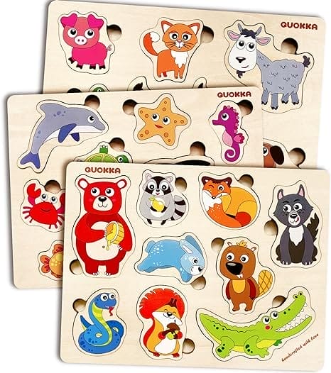 Peuterpuzzels voor 1 2 3 jarigen van Quokka - 3 houten speelgoed voor de vroege ontwikkeling van jongens en meisjes van 2-4 jaar - Educatieve spelletjes voor baby's om dieren te leren - Presenteren Handgemaakt cadeau voor kinderen