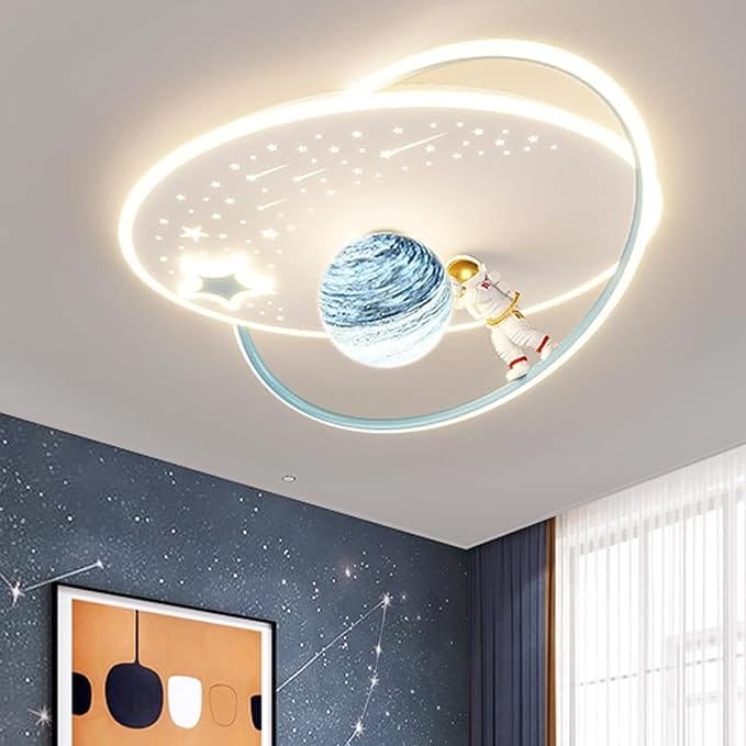 RRBEST Kinderlamp, led-plafondlamp, led-kinderplafondlamp met afstandsbediening, dimbare planeet kinderkamerlamp, modern design, maan astronaut plafondlamp, kinderkamer slaapkamer lamp