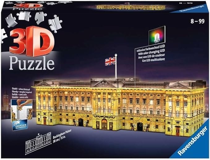 Ravensburger Buckingham Palace 3D-legpuzzel voor volwassenen en kinderen vanaf 8 jaar, nachteditie met LED-verlichting, 237 stuks, geen lijm nodig