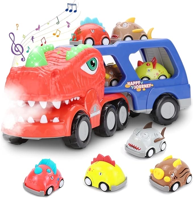 SWTOIPIG Speelgoed voor kinderen, 9-in-1 babyspeelgoed vanaf 2 jaar, vrachtwagen met licht en muziek, voor jongens, auto transporter, speelgoed vanaf 1, 2, 3, 4, 5 jaar