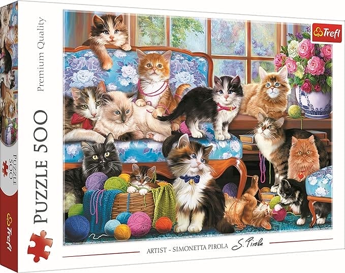 Trefl - Cat Family - Puzzel 500 Stukjes - Katten, Moderne doe-het-zelf Legpuzzel, Creatief Amusement, Plezier, Klassieke Puzzels met Dieren, voor Volwassenen en Kinderen vanaf 10 jaar