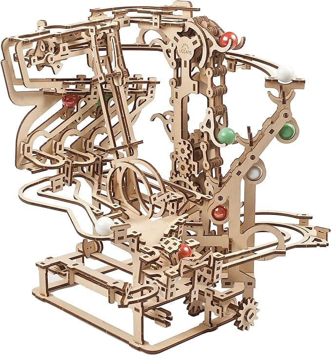 UGEARS 3D Puzzel knikkerbaan van hout - knikkerkettingbaan - doe-het-zelf speelset - houten knikkerbaan - modelbouwpakket voor volwassenen - knikkerbaan van hout - kinetische sculptuur 3D houten puzzel - constructiespeelgoed