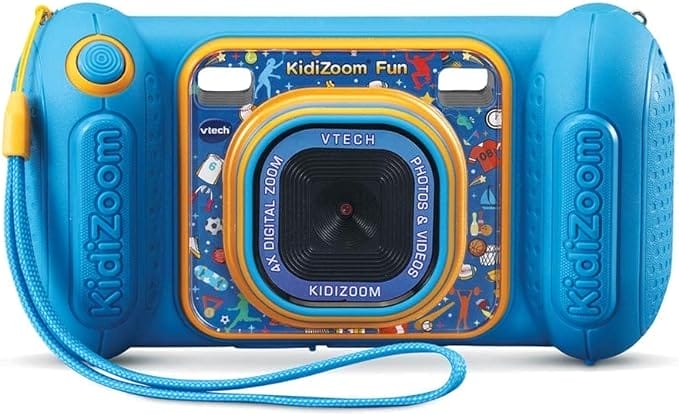 VTech - KidiZoom Fun Blauw, digitale kindercamera, 9-in-1, foto's en video's, kleurendisplay, filters, grappige lijsten en effecten, cadeau voor kinderen van 3 jaar tot 10 jaar - inhoud in het Frans