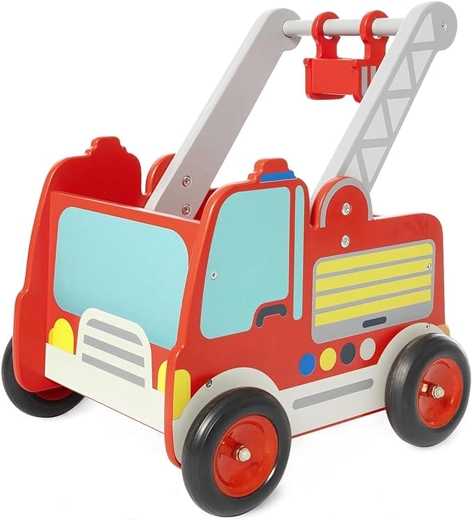 labebe Rode brandweerauto loopwagen hout baby push pull loophulp speelgoed met wielen voor jongens vanaf 1 jaar
