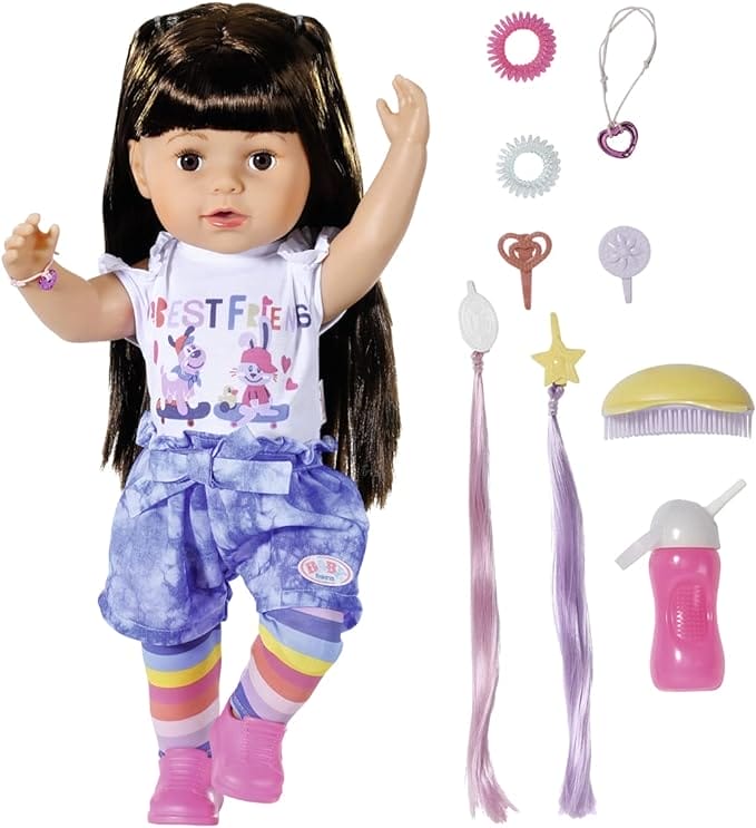 BABY born Big Sister Pop 43cm - 6 levendige functies, bruin haar -Ideaal voor kinderhandjes, bevordert creativiteit, empathie & sociale vaardigheden, 4+ jaar - Incl. outfit & 10 accesoires