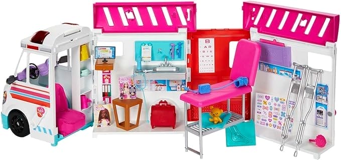 Barbie Speelgoed, speelset met ambulance en kliniek, verwisselfunctie, met licht, geluid en meer dan 20 accessoires, kliniek, HKT79