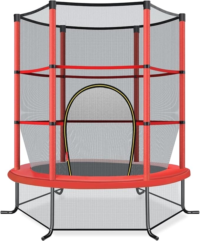 COSTWAY Tuintrampoline met veiligheidsnet, Ø 140 cm, trampoline tot 45 kg belastbaar, indoor-/outdoortrampoline voor kinderen vanaf 3 jaar