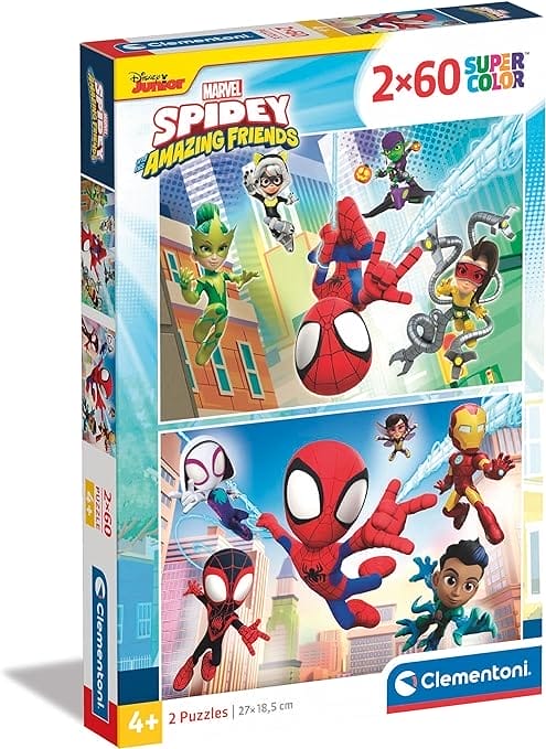 Clementoni - 21625 - Supercolor Puzzel - Marvel Spidey And His Amazing Friends - 2x60 Stukjes, Kinderpuzzels, 4-6 Jaar, Gemaakt in Italië