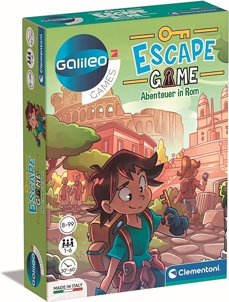 Clementoni 59271 Escape Game - avontuur in Rome, gezelschapsspel om te puzzelen en te raadselen, incl. instructiekaarten en rekwisieten, familiespel vanaf 8 jaar