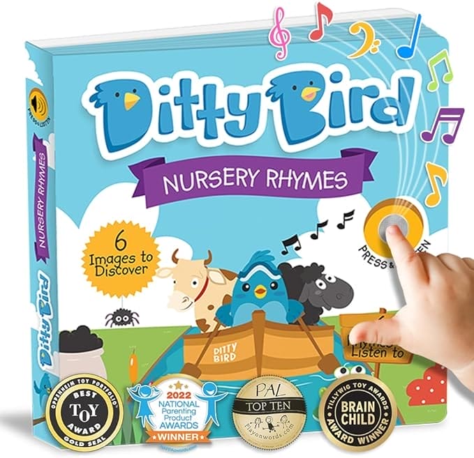 DITTY BIRD Nursery Rhymes Kinderliedjes geluidenboek - Babyspeelgoed met muziek en geluid. Met 6 geluidsknoppen om Engels te leren. Perfect voor kinderen vanaf 1 jaar die tweetalig worden opgevoed.