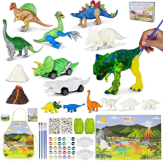 Dinosaurus speelgoed, jongens schilderset 16 figuren - BONNYCO | Kinderset met glow in the dark, schildersets voor kinderen | Speelgoed 3 4 5 6 7 8 9 10 jaar geschenk jongens verjaardag, kerstmis