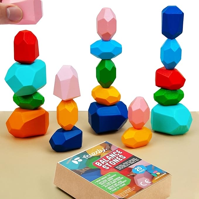 Faerly® 20 delen Montessori Balanceerstenen voor kinderen stapelstenen stacking en balans speelgoed Montessori educatief speelgoed houten speelgoed voor kinderen handgemaakt baby vanaf 3 jaar