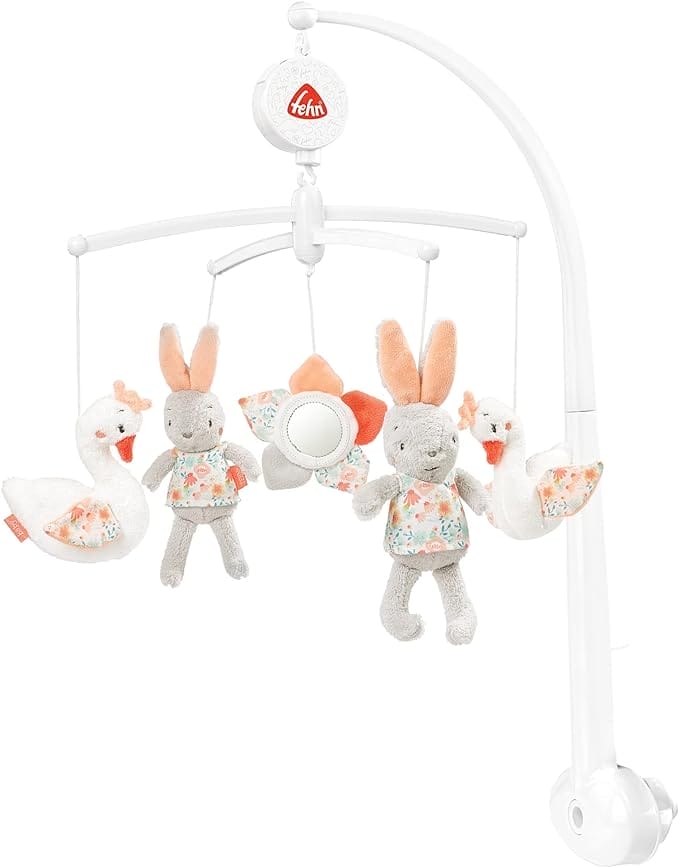 Fehn Musical Mobile – Music Box with Cute Figures to Observe, Listen & Amaze – Attachable to Bed for Babies of 0-5 Months – Height: 65 cm, diameter 40 cm Schwanensee