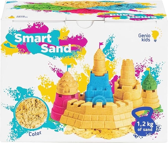 GenioKids Kinetisch Speelgoed Sensorisch zand, 1.2 kg, Natuurlijk Zand Bijvullen Zandklei Magisch Zand Kneedzand Toverzand Kerstcadeaus voor Kinderen Speelgoed 3 4 5 6 jaar Action Sand