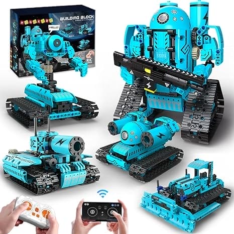 HOGOKIDS Robot bouwspeelgoed voor kinderen, met afstandsbediening, app en afstandsbediening, 5-in-1, oplaadbaar, bouwspeelgoed, robot/pantser/bulldozer, speelgoed voor jongens en meisjes van 6-12 jaar