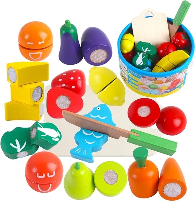 HVDHYY Kinderkeuken accessoires houten speelgoed groenten en fruit hout speelgoed levensmiddelen vanaf 2 3 4 jaar jongens meisjes voor Kerstmis kinderdag verjaardag party cadeau