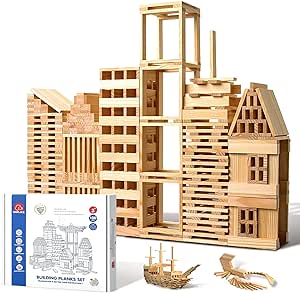 ICEKO KN Houten bouwstenen, 100 stuks, natuurlijk, speelgoed vanaf 3, 4, 5, 6 jaar, houten bouwblokken voor kinderen, cadeaus voor jongens en meisjes vanaf 3 jaar, paasgeschenken, creatief cadeau