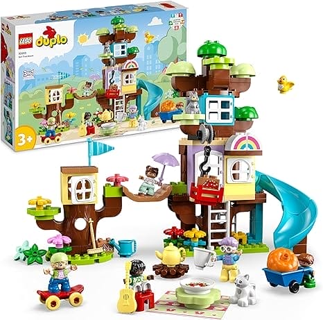 LEGO 10993 DUPLO 3in1 Boomhut, Educatief Speelgoed voor 3 Plus Jaar Oude Peuters, Meisjes & Jongens met 4 Familiefiguren, Dieren, Stenen en een Glijbaan, Leerzaam Cadeau