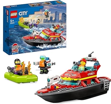 LEGO 60373 City Reddingsboot Brand, Drijvende Speelgoedboten Set met Boot, Jetpack en 3 Minifiguren, Speelgoed voor Jongens en Meisjes vanaf 5 Jaar
