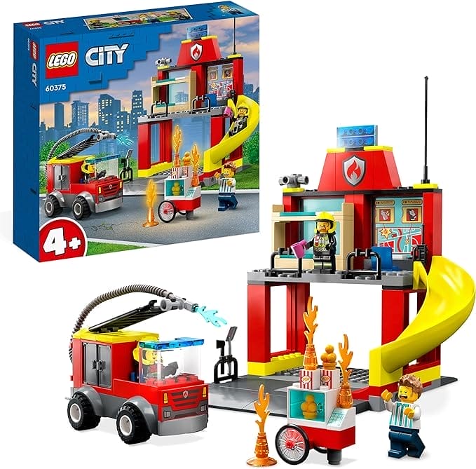 LEGO 60375 City De Brandweerkazerne en de Brandweerwagen, Leerzaam Brandweerauto Speelgoed voor Jongens en Meisjes vanaf 4 Jaar, Brandweer Speelset, Cadeau voor Jongens en Meisjes