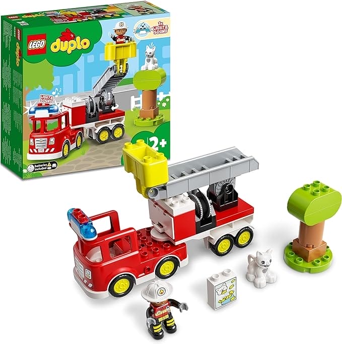 LEGO DUPLO Town Brandweerauto, Speelgoed Vrachtwagen Set met Zwaailicht en Sirene, Plus Brandweer- en Dieren Figuren, Educatief Cadeau voor Peuters vanaf 2 Jaar, Jongens en Meisjes 10969
