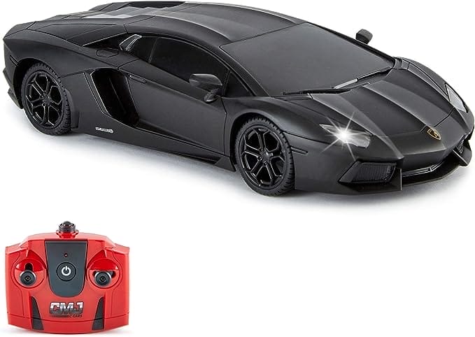 Lamborghini Aventador officiële gelicentieerde afstandsbediening auto met werklichten, radiogestuurde RC auto op de weg 1:24 schaal, 2,4 Ghz matzwart